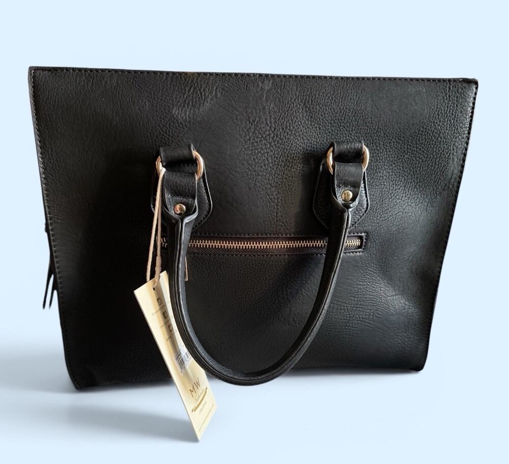 Madison West Black With Gold Trim Handbag With Both Standard & Cross Over Handle